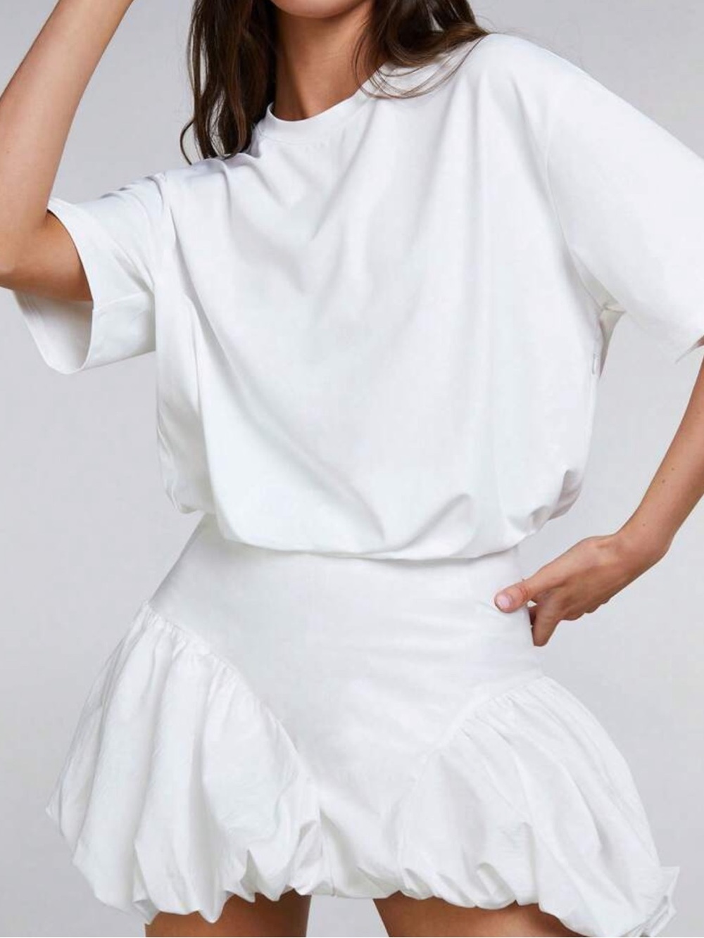 SHEIN White Puff-Hem Skirt & Boxy Tee Set